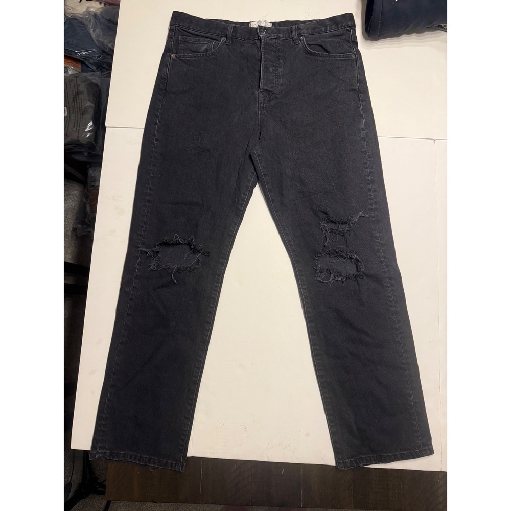 We The Free People Distressed Straight Leg Jeans Washed Black Size 31 Distressed